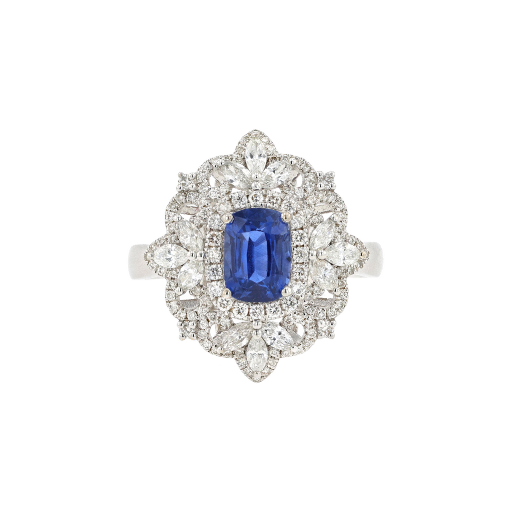 18KG Natural Cornflower Blue Sapphire Diamond Ring