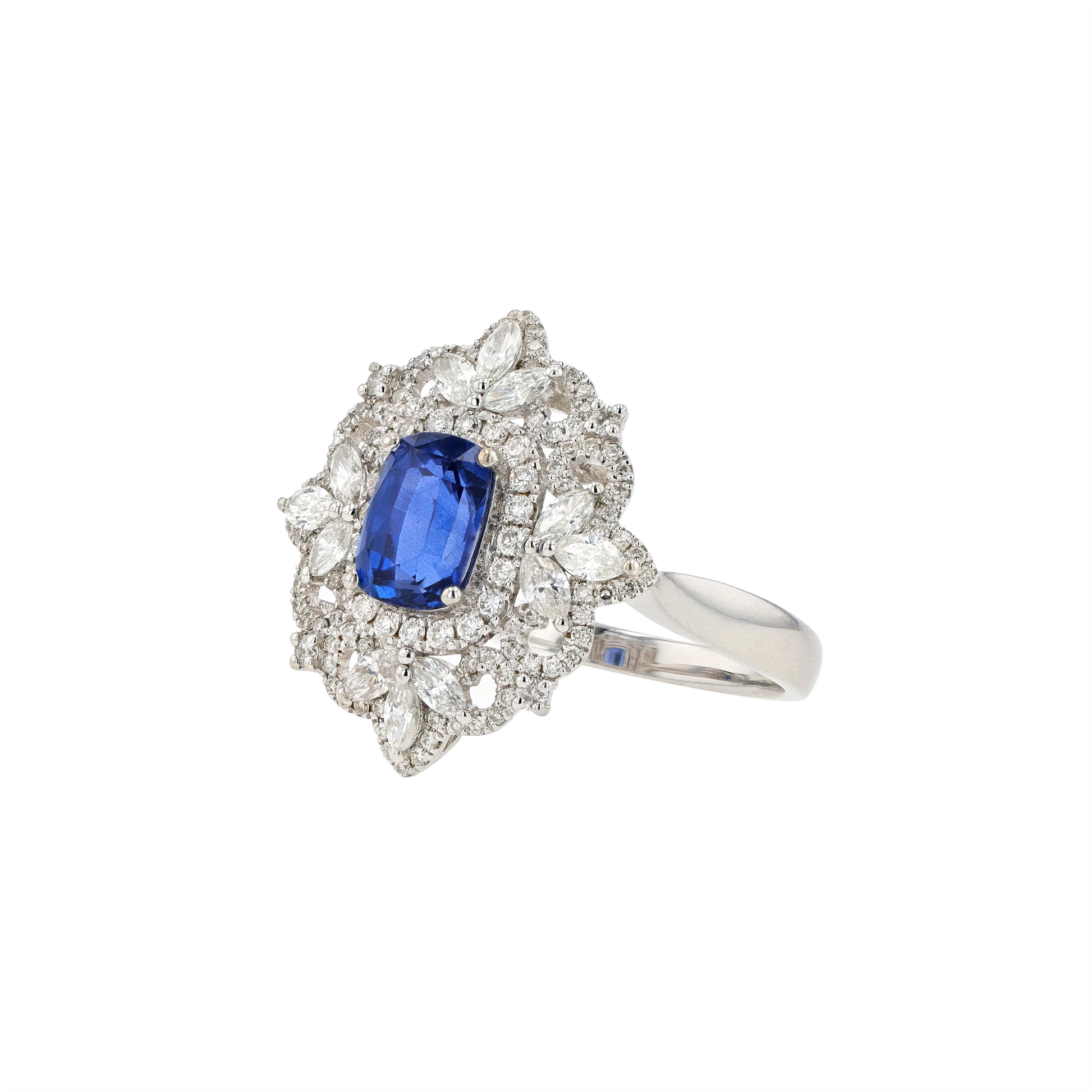 18KG Natural Cornflower Blue Sapphire Diamond Ring