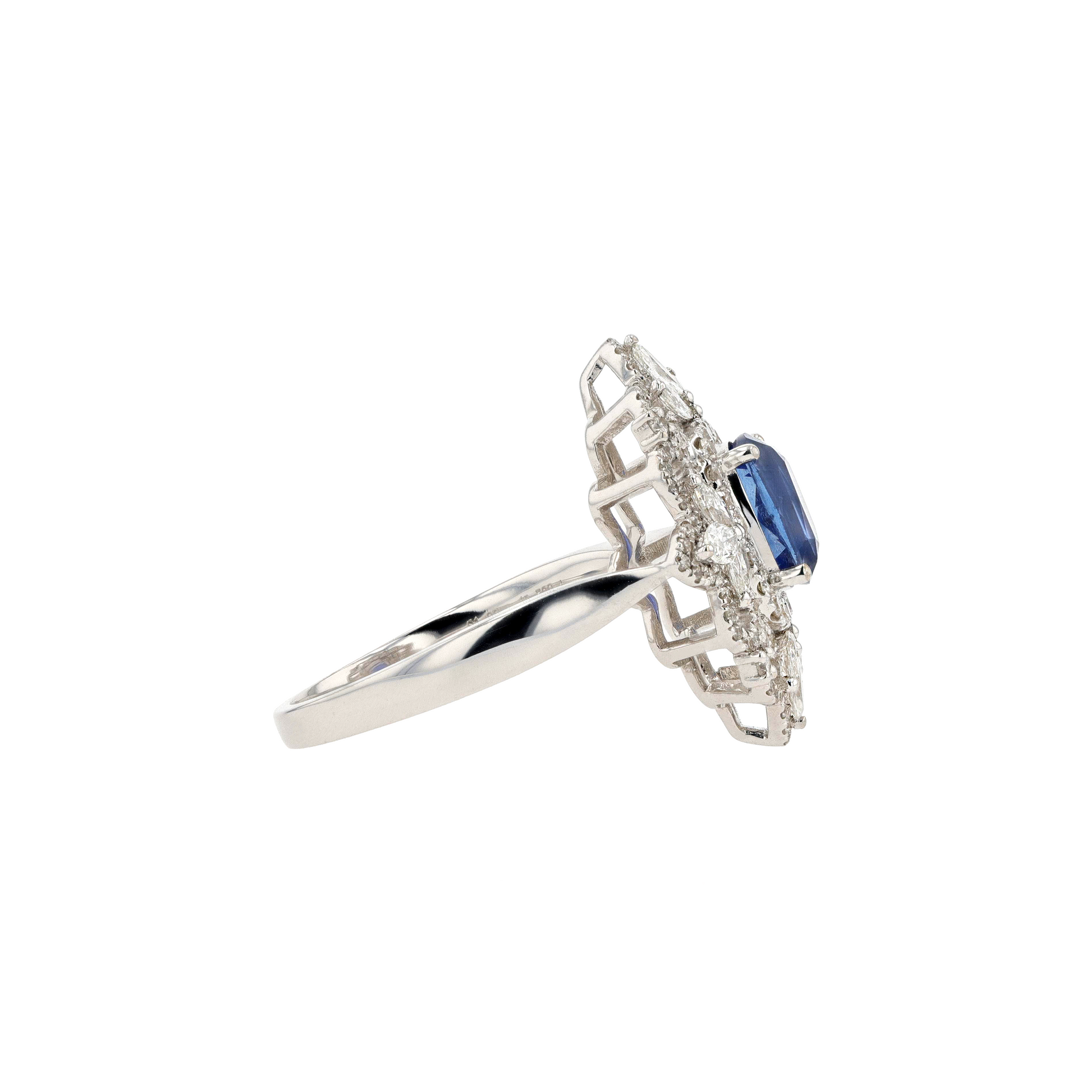 18KG Natural Cornflower Blue Sapphire Diamond Ring
