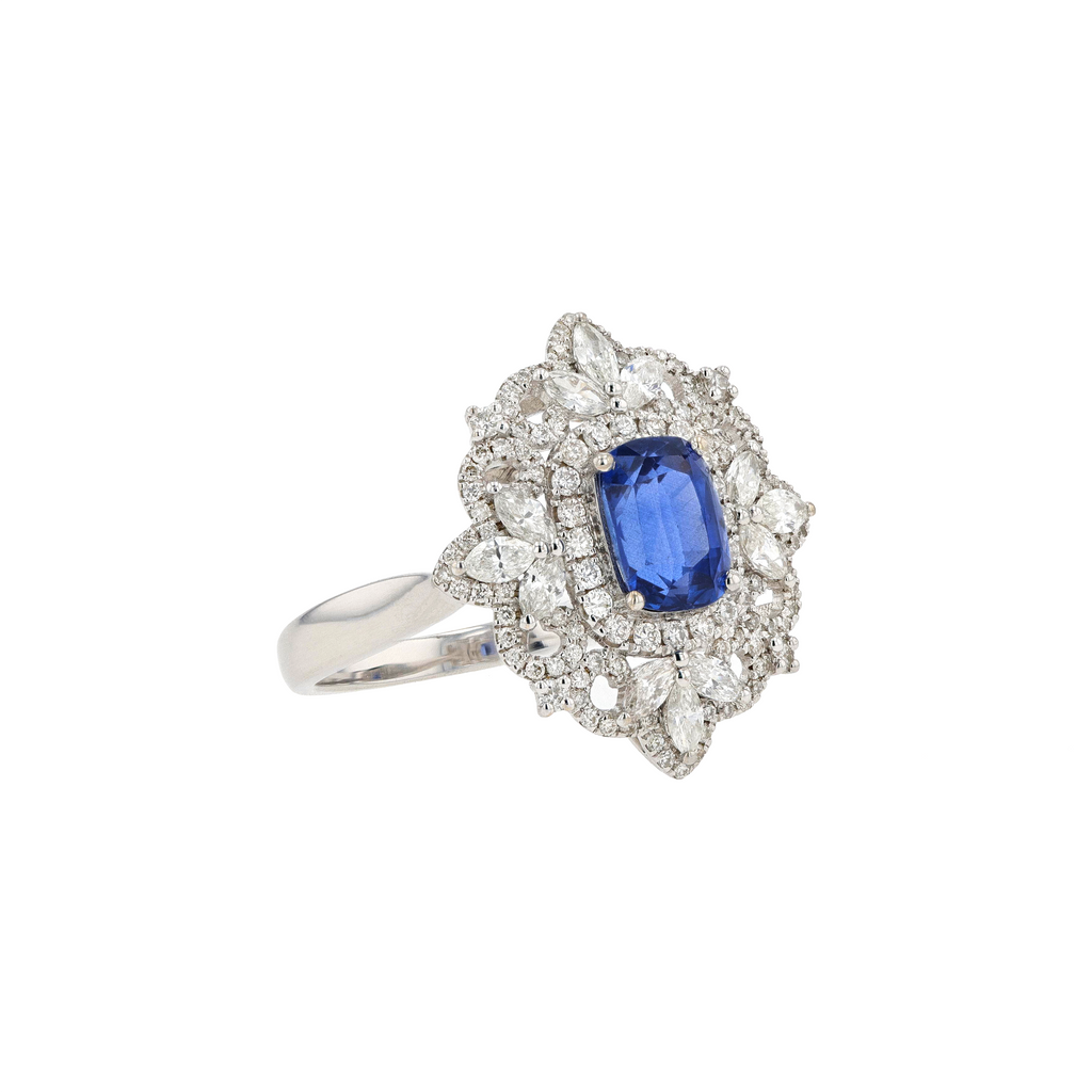 18KG Natural Cornflower Blue Sapphire Diamond Ring