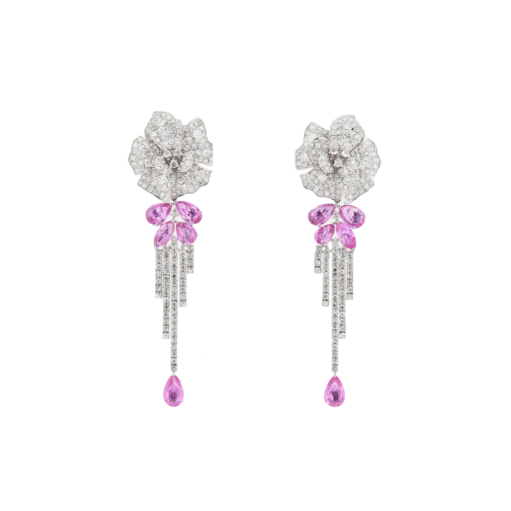 18KG Natural Unheated Pink Sapphire Diamond Earrings
