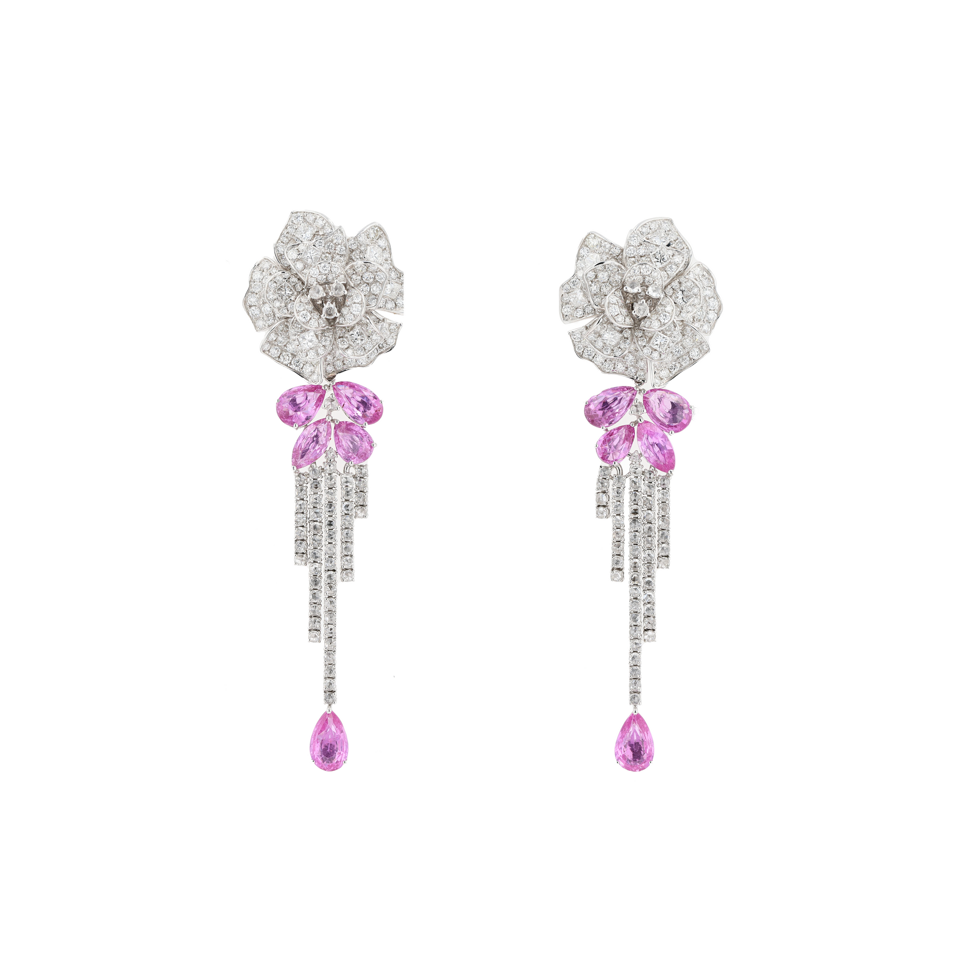 18KG Natural Unheated Pink Sapphire Diamond Earrings