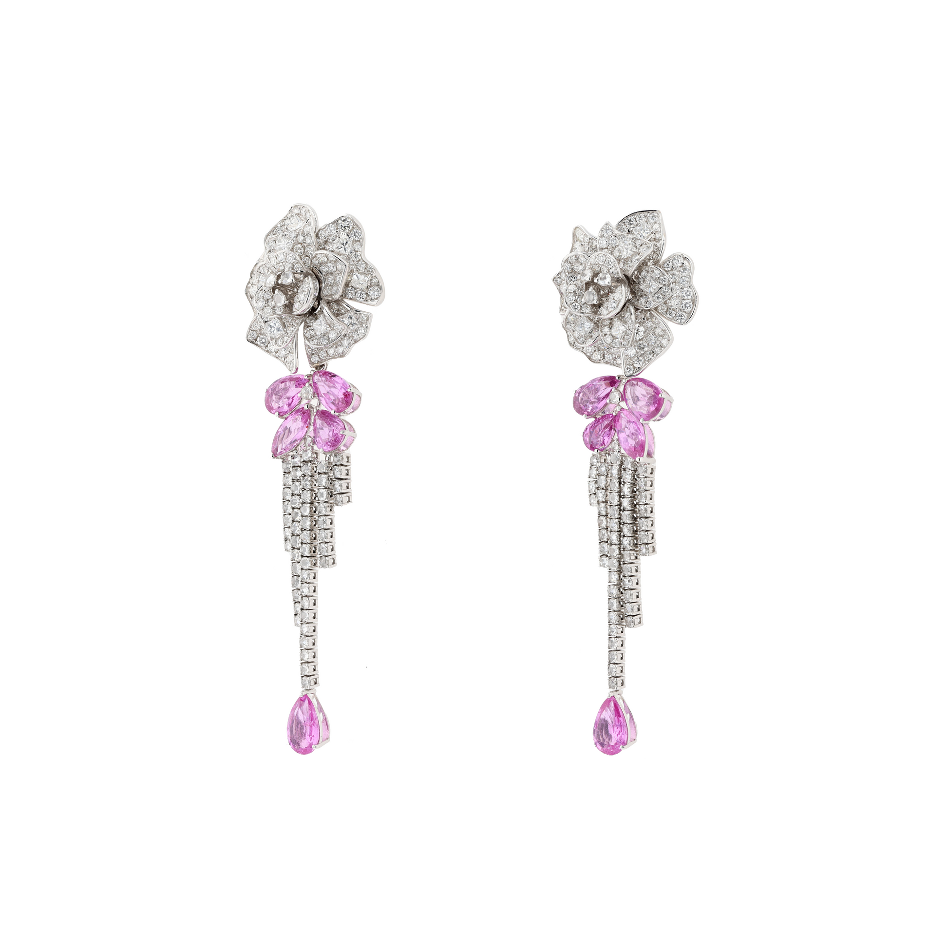 18KG Natural Unheated Pink Sapphire Diamond Earrings