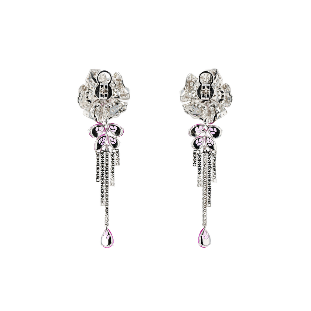 18KG Natural Unheated Pink Sapphire Diamond Earrings