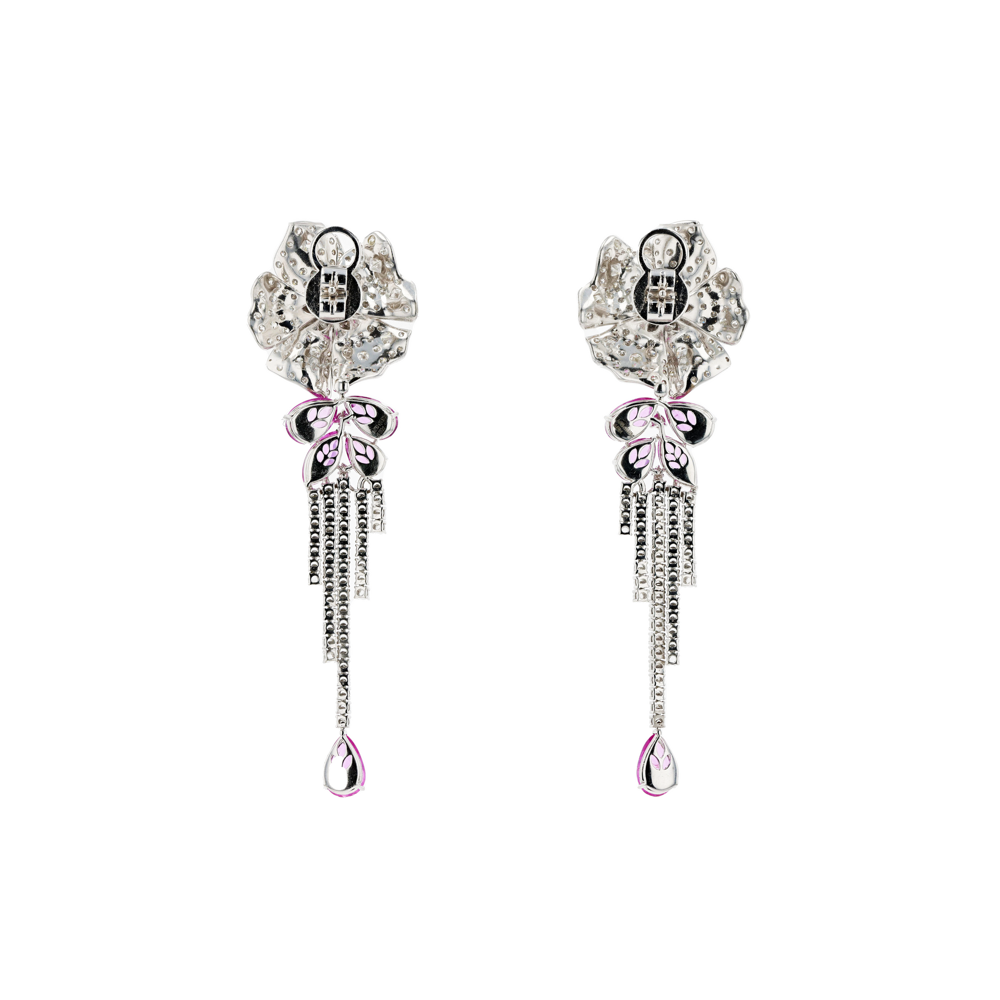 18KG Natural Unheated Pink Sapphire Diamond Earrings