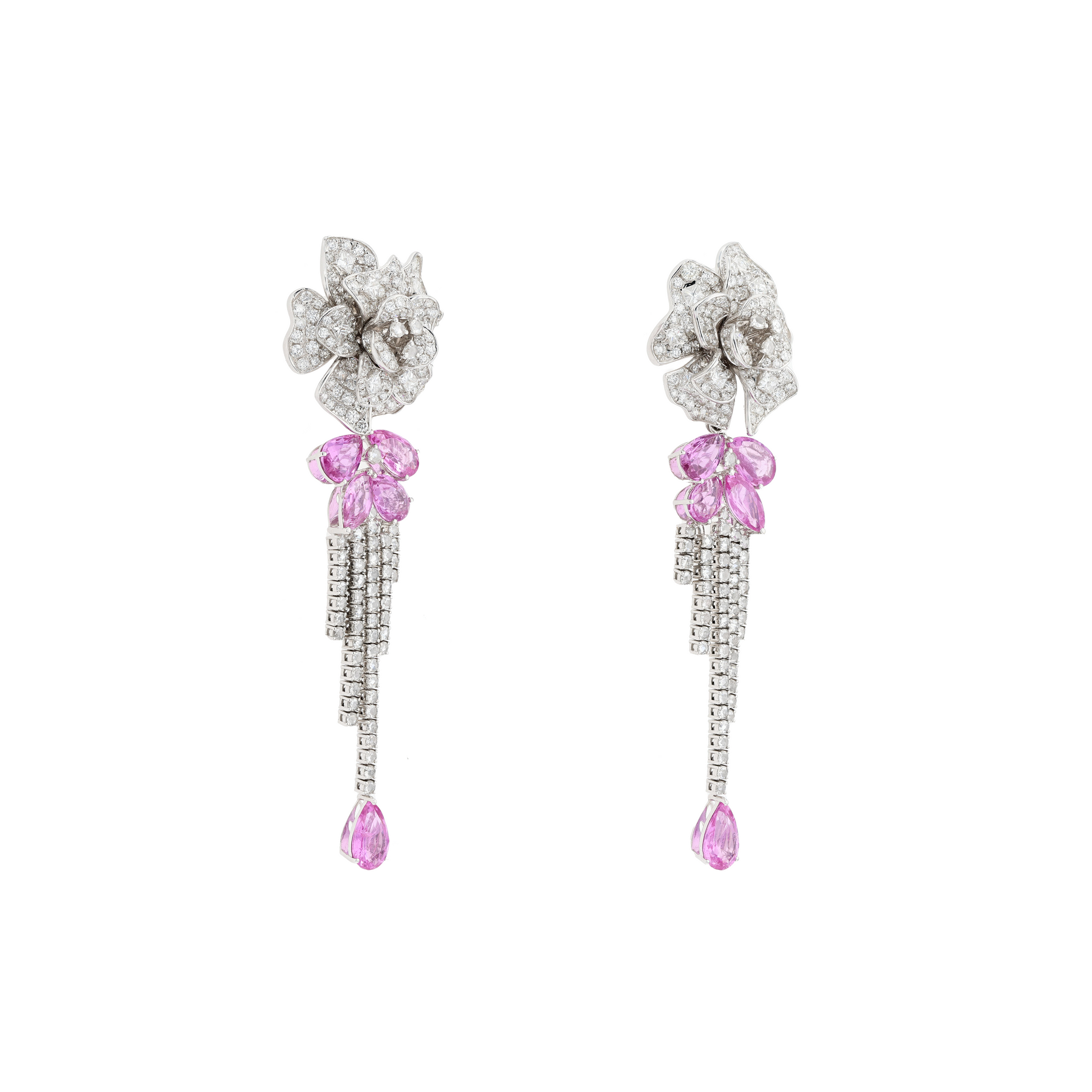 18KG Natural Unheated Pink Sapphire Diamond Earrings