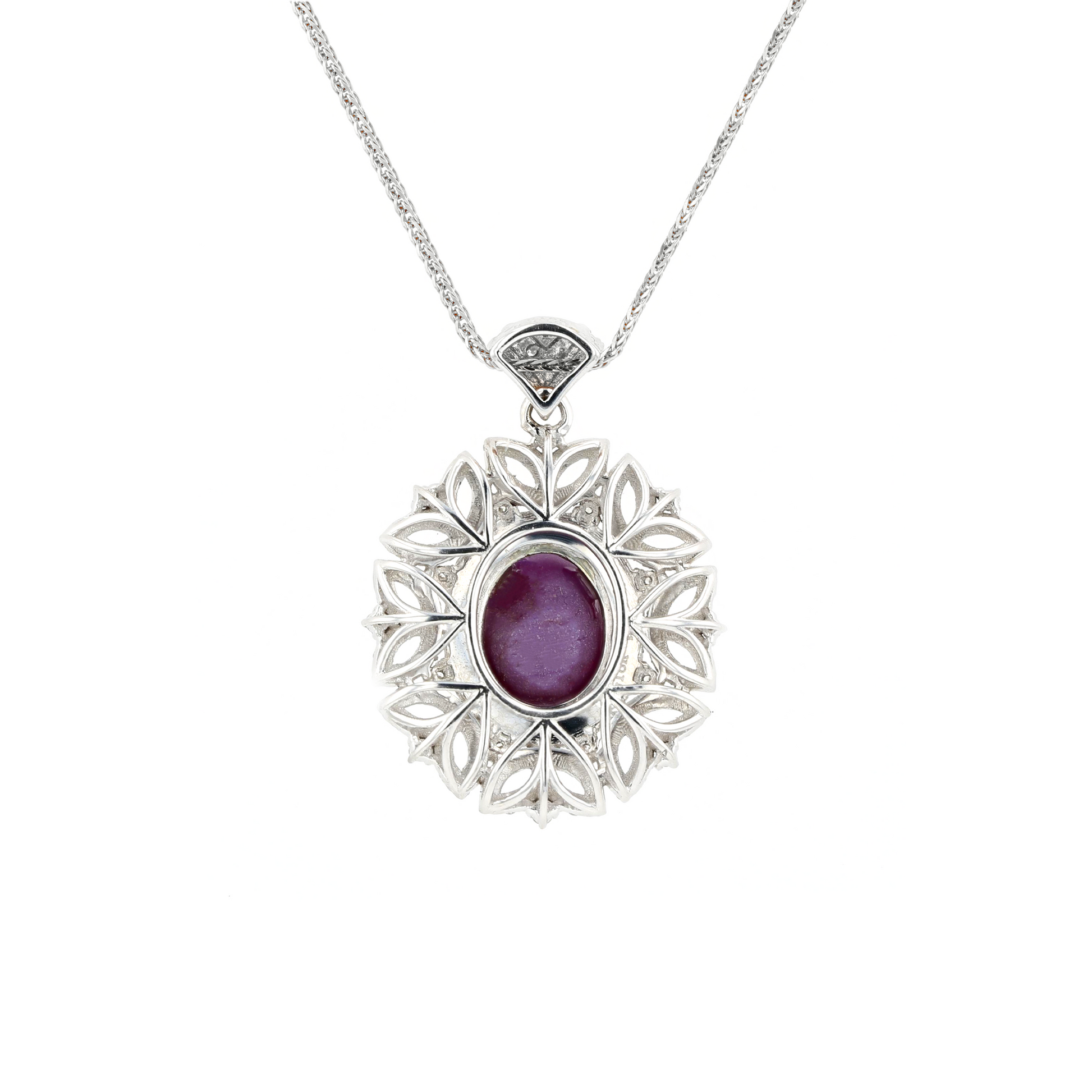 18KG Natural Unheated Purplish Pink Star Sapphire Diamond Necklace