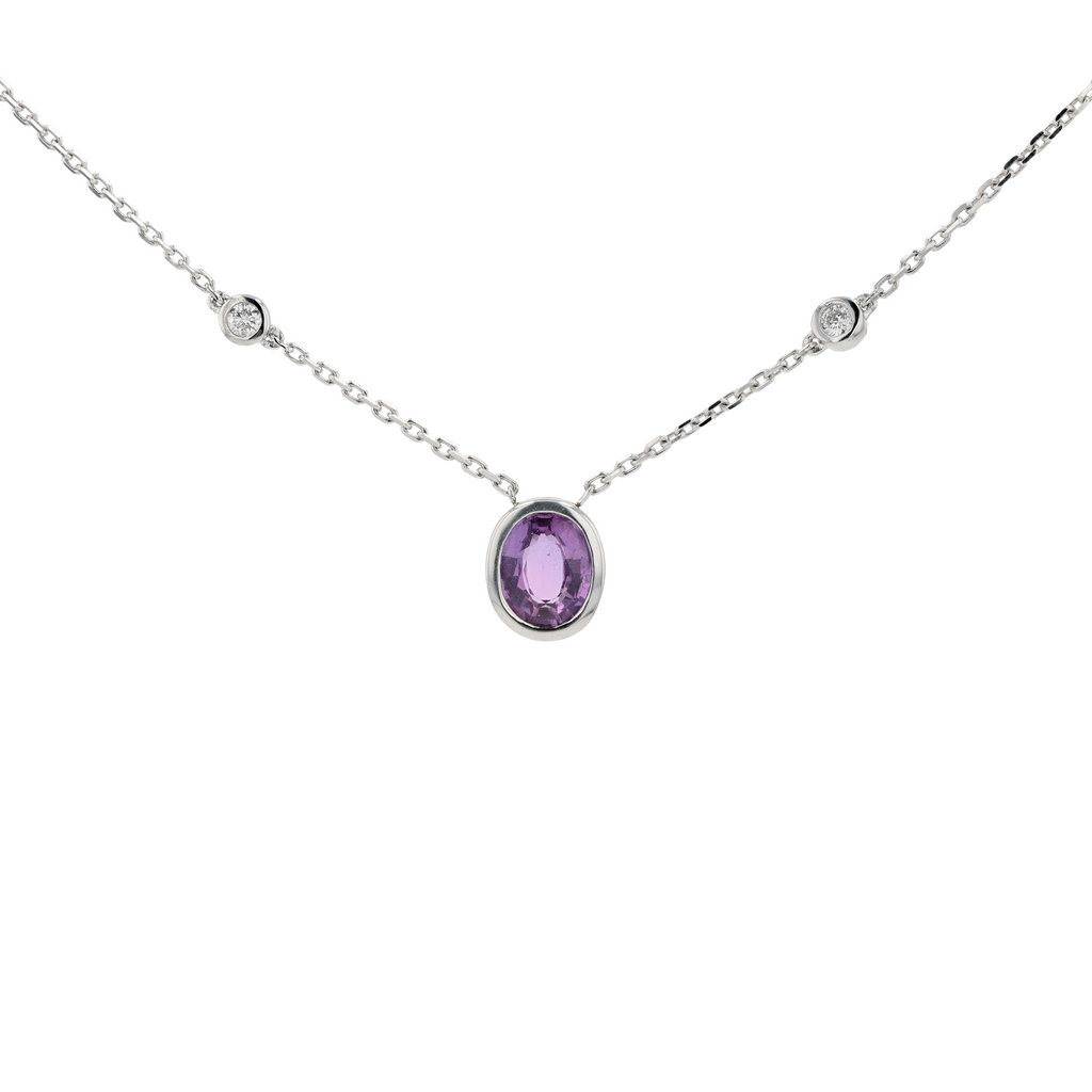 18KG Natural Unheated Pink Sapphire Diamond Necklace