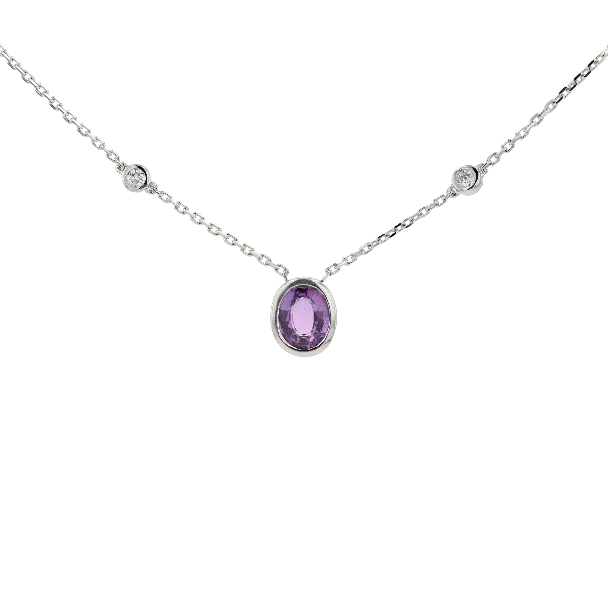 18KG Natural Unheated Pink Sapphire Diamond Necklace