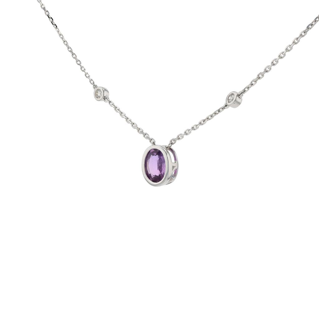 18KG Natural Unheated Pink Sapphire Diamond Necklace