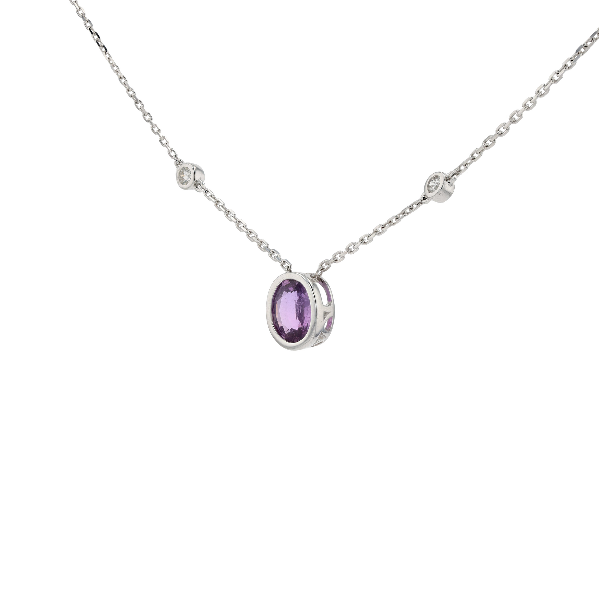 18KG Natural Unheated Pink Sapphire Diamond Necklace