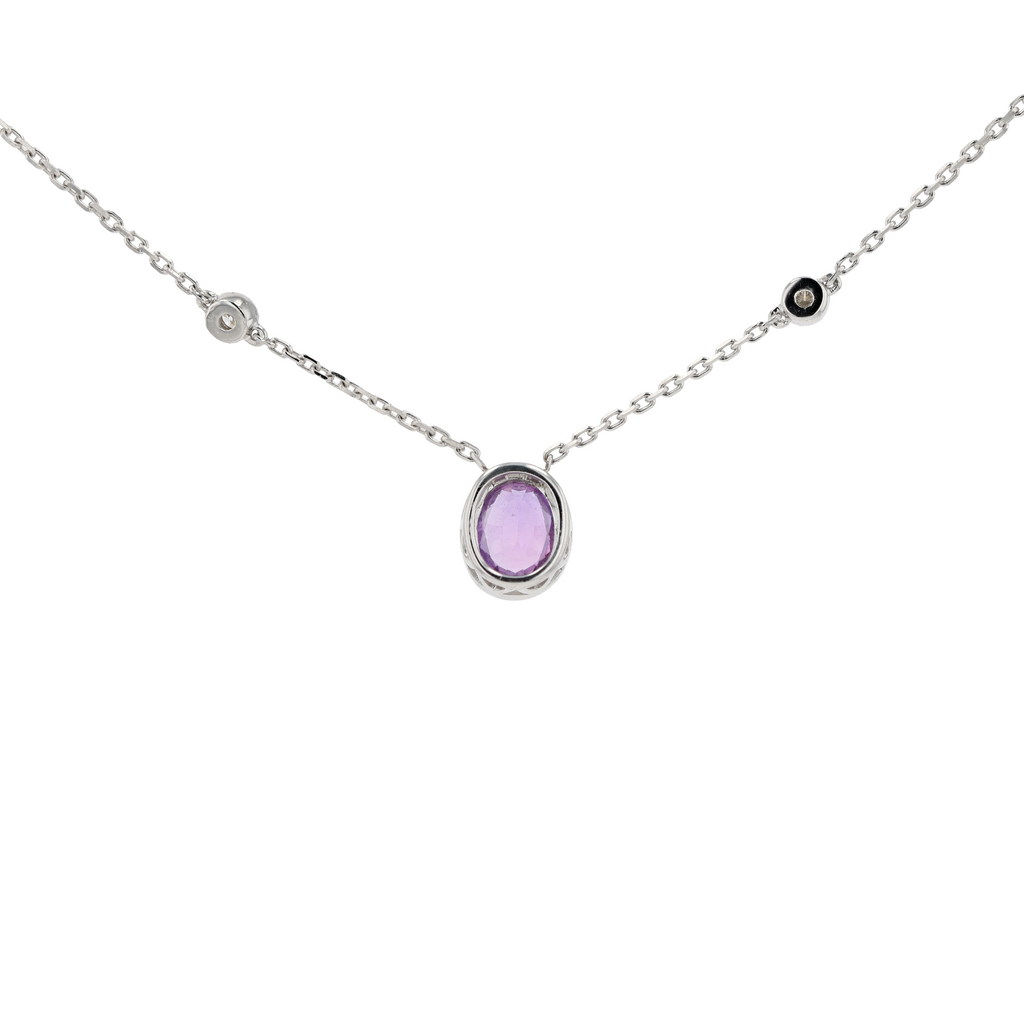 18KG Natural Unheated Pink Sapphire Diamond Necklace