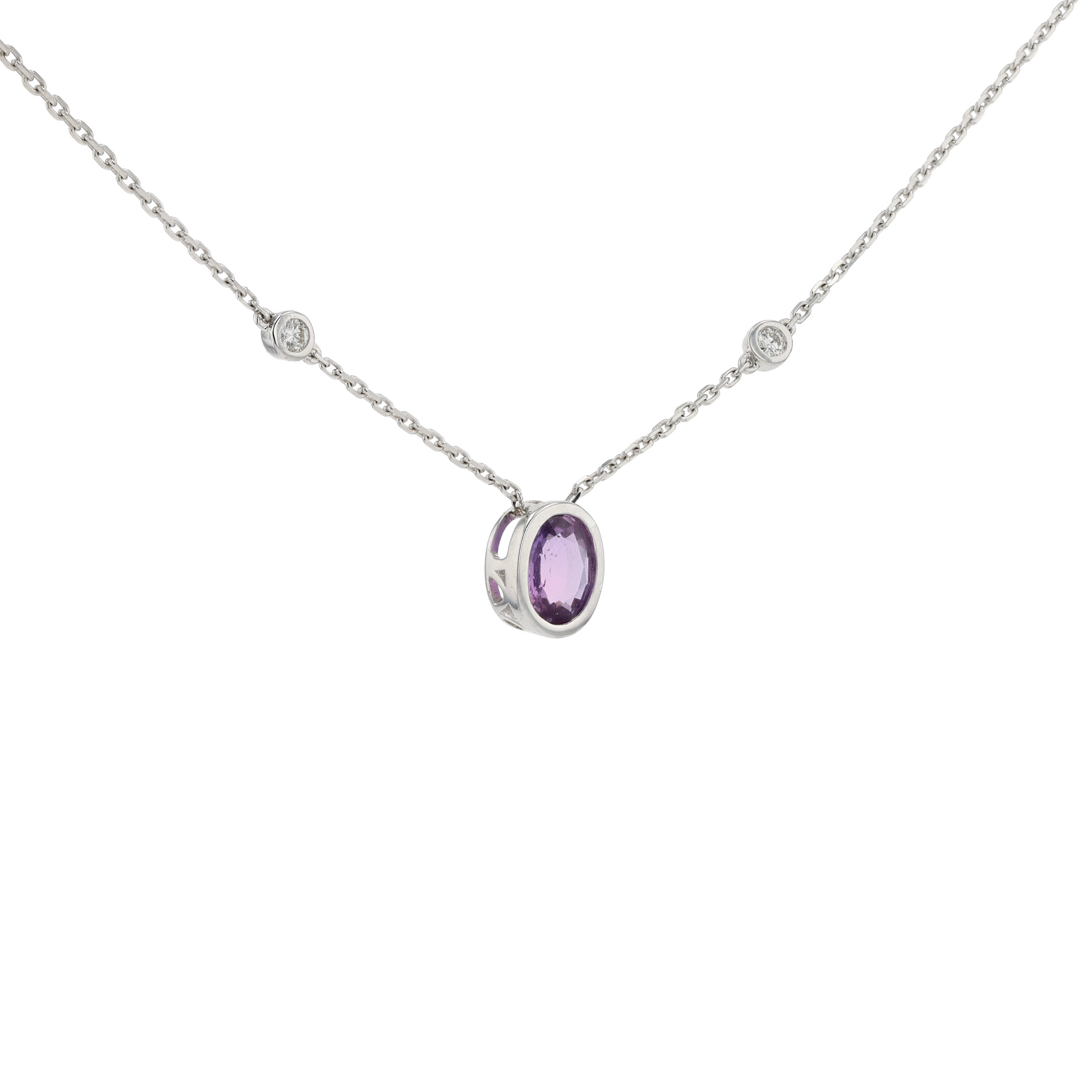 18KG Natural Unheated Pink Sapphire Diamond Necklace