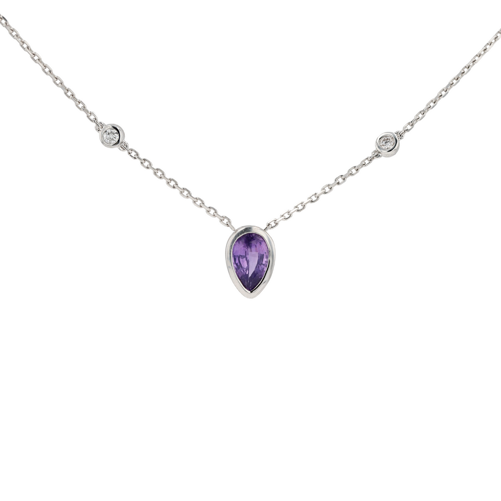 18KG Natural Unheated Purplish Pink Sapphire Diamond Necklace
