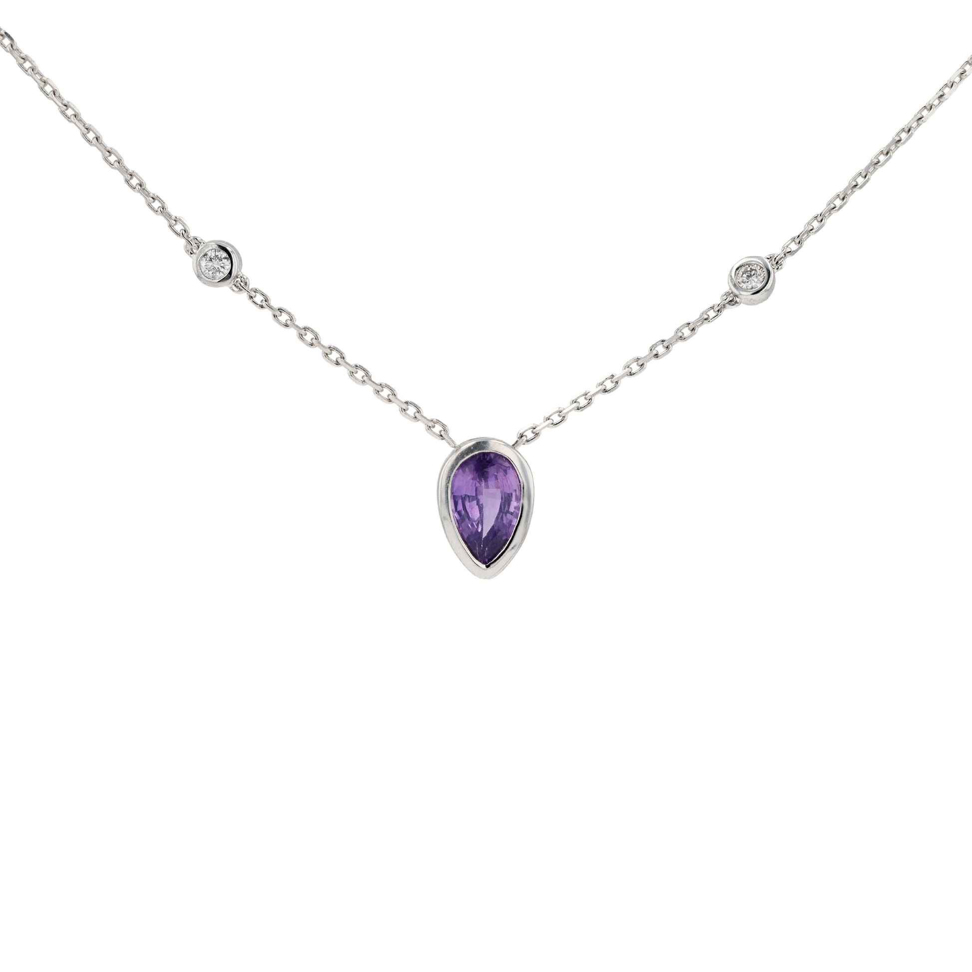 18KG Natural Unheated Purplish Pink Sapphire Diamond Necklace