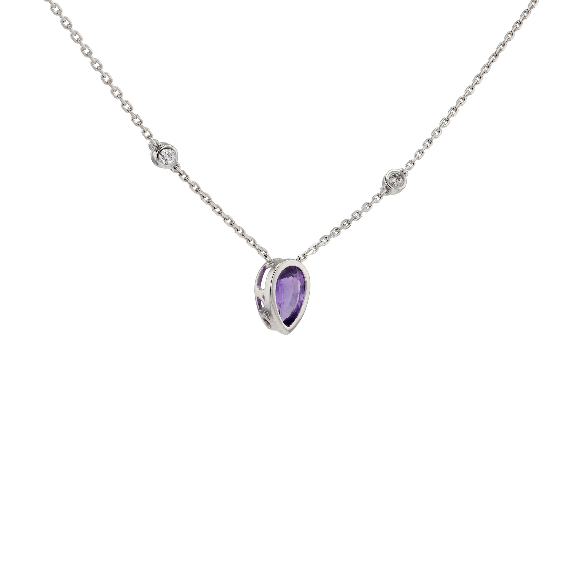 18KG Natural Unheated Purplish Pink Sapphire Diamond Necklace