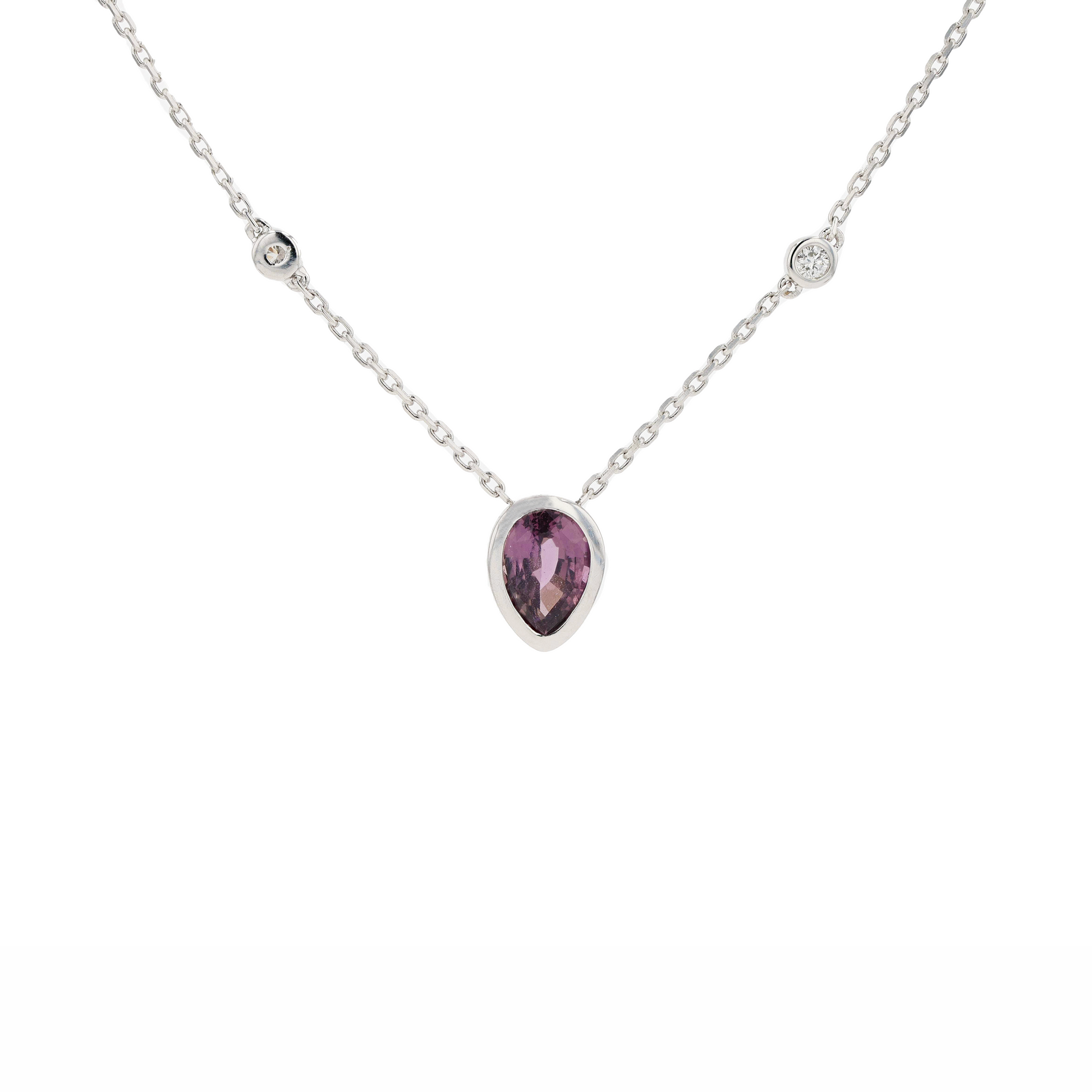 18KG Natural Unheated Purplish Pink Sapphire Diamond Necklace