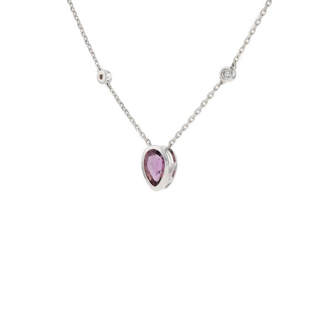 18KG Natural Unheated Purplish Pink Sapphire Diamond Necklace