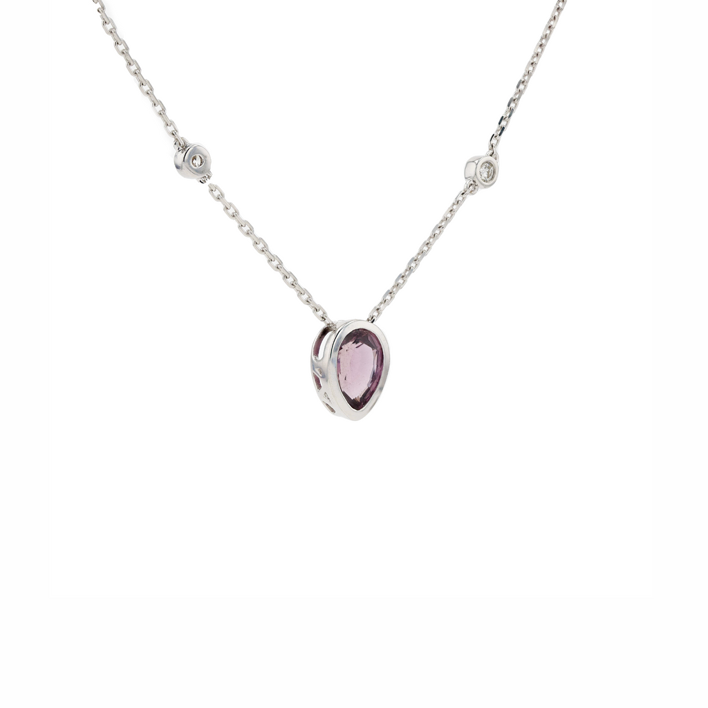 18KG Natural Unheated Purplish Pink Sapphire Diamond Necklace