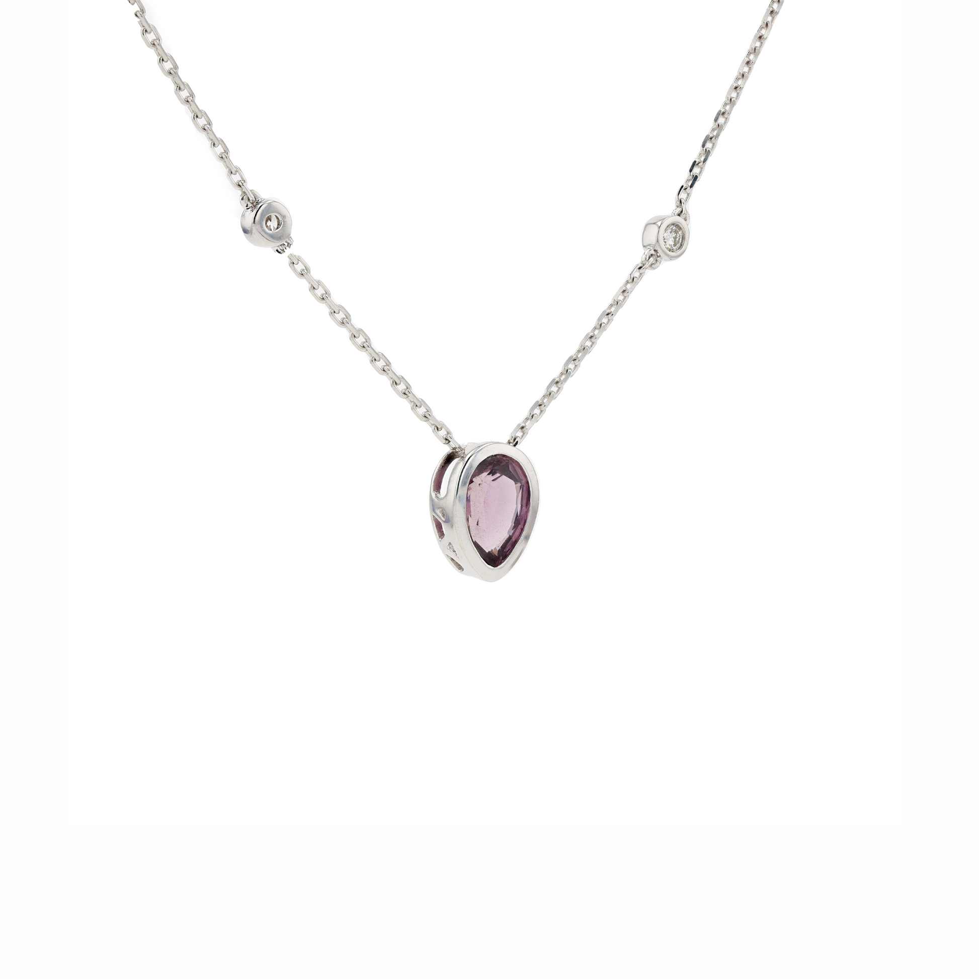 18KG Natural Unheated Purplish Pink Sapphire Diamond Necklace