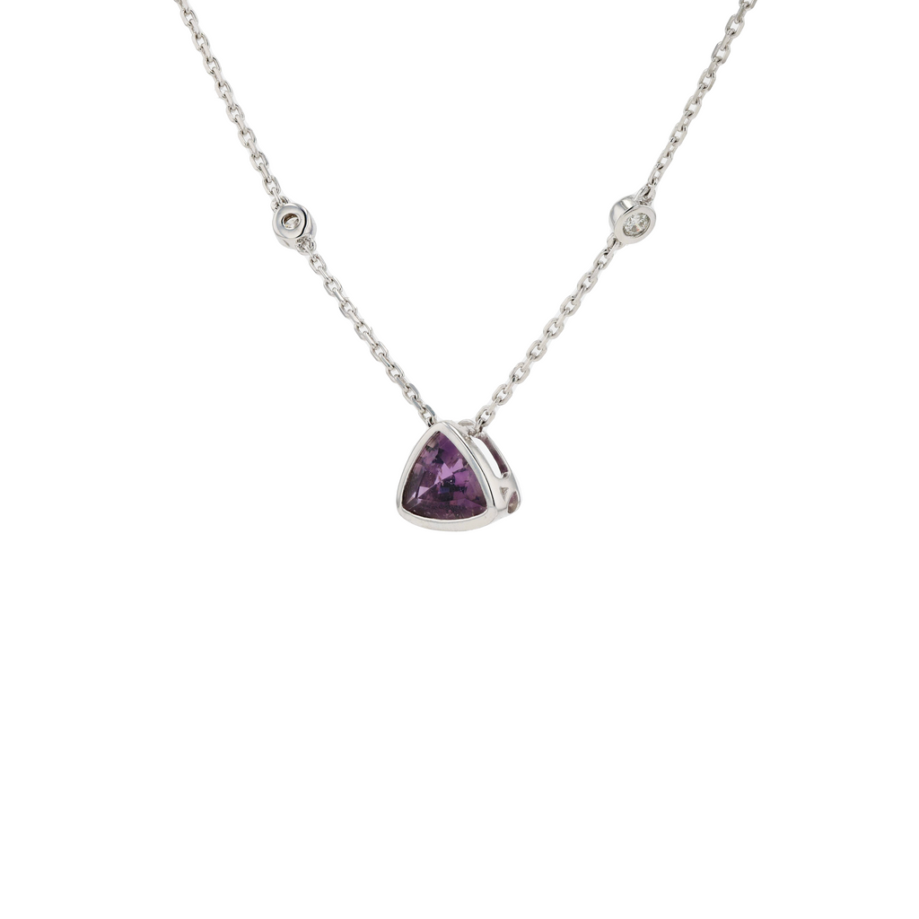 18KG Natural Color Change Violet to Pink Sapphire Diamond Necklace