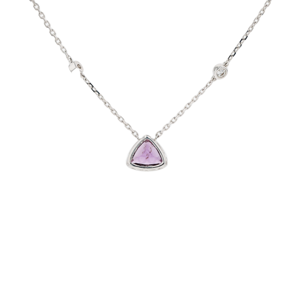 18KG Natural Color Change Violet to Pink Sapphire Diamond Necklace