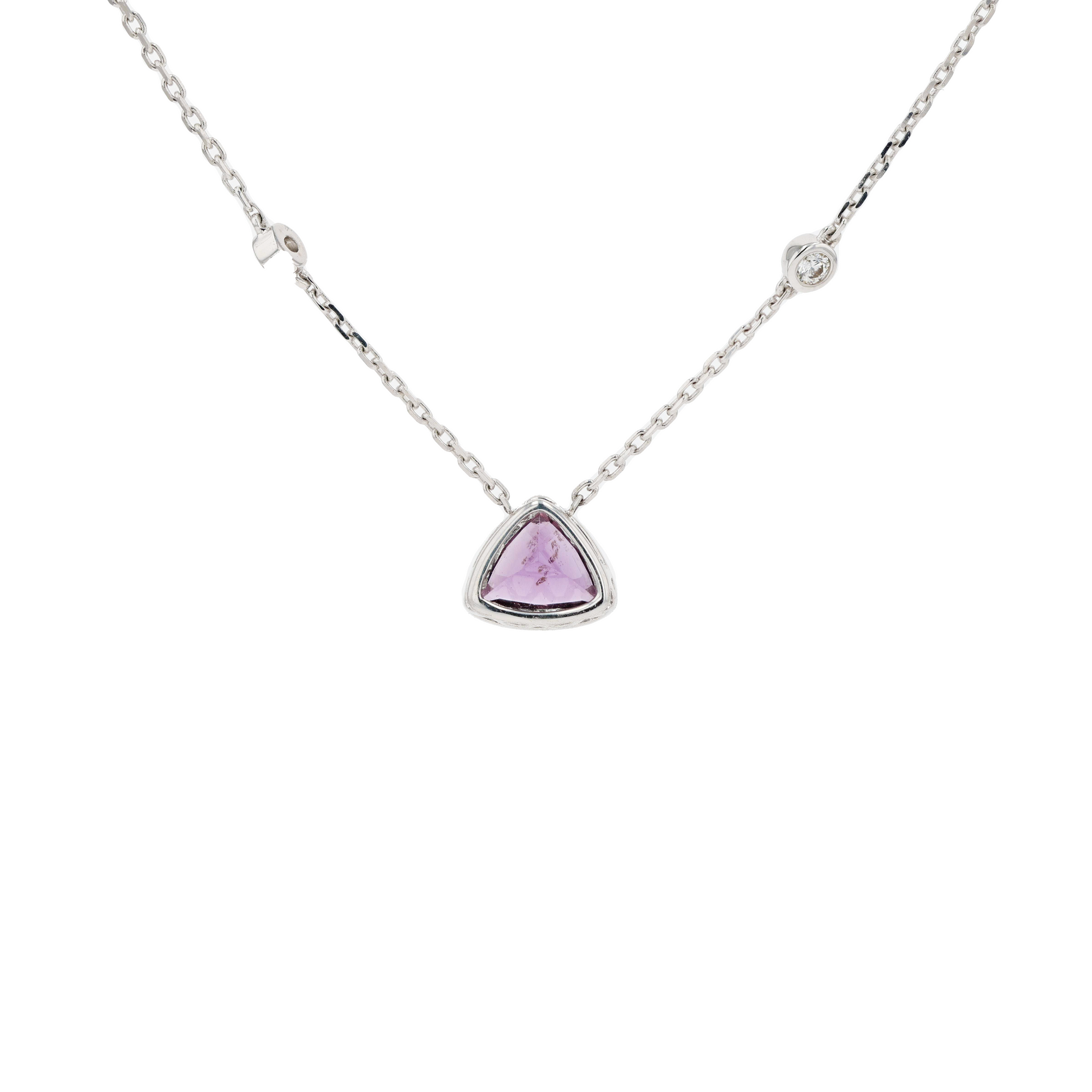 18KG Natural Color Change Violet to Pink Sapphire Diamond Necklace