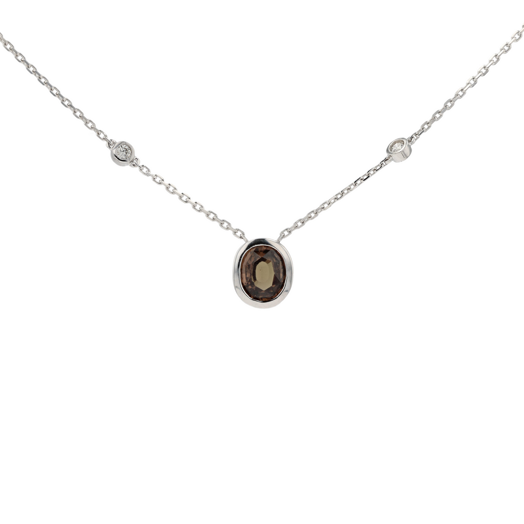 18KG Natural Pinkish Brown Sapphire Diamond Necklace