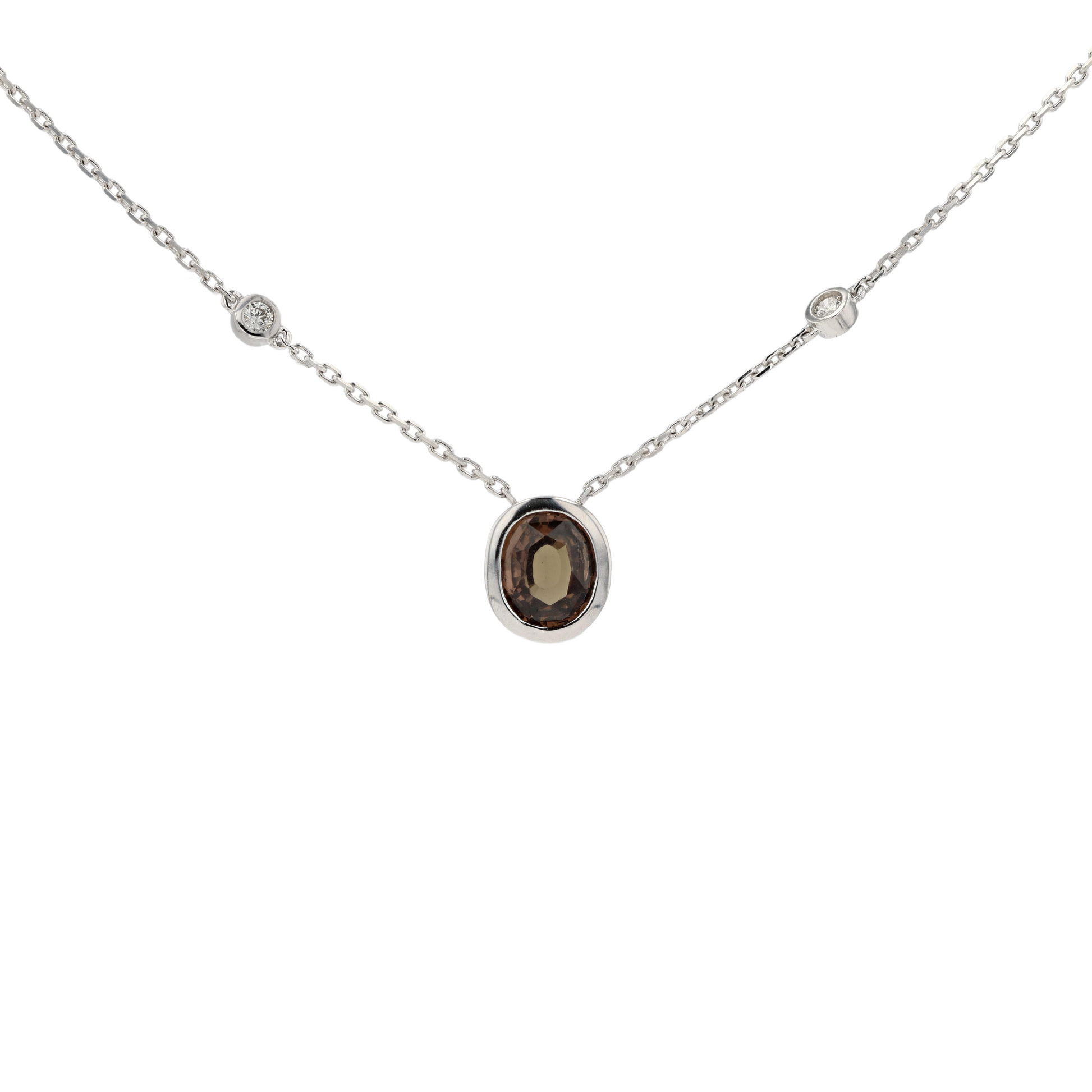 18KG Natural Pinkish Brown Sapphire Diamond Necklace