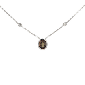 18KG Natural Pinkish Brown Sapphire Diamond Necklace