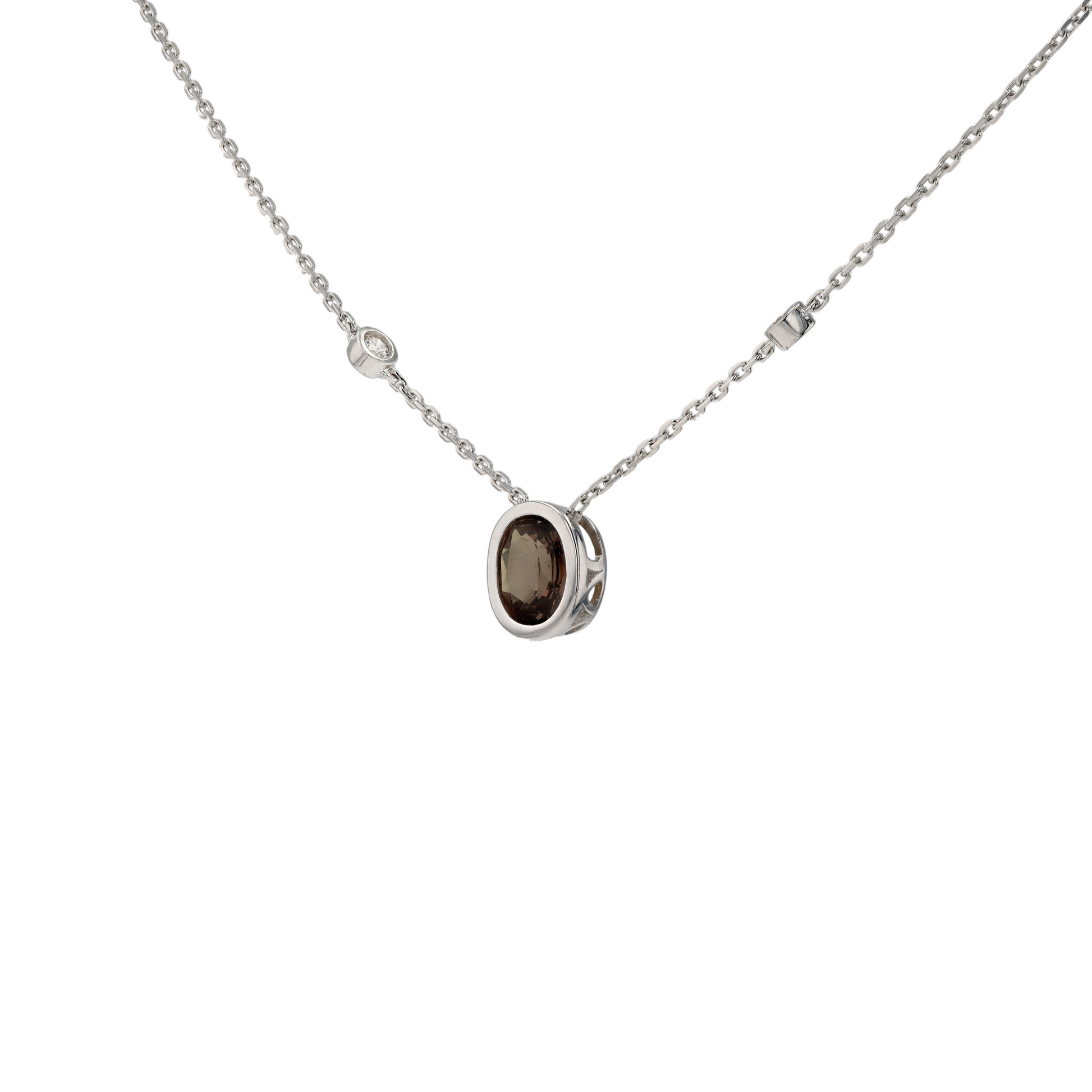 18KG Natural Pinkish Brown Sapphire Diamond Necklace