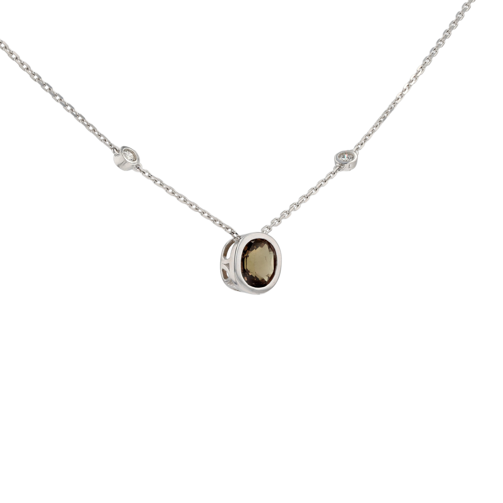 18KG Natural Pinkish Brown Sapphire Diamond Necklace
