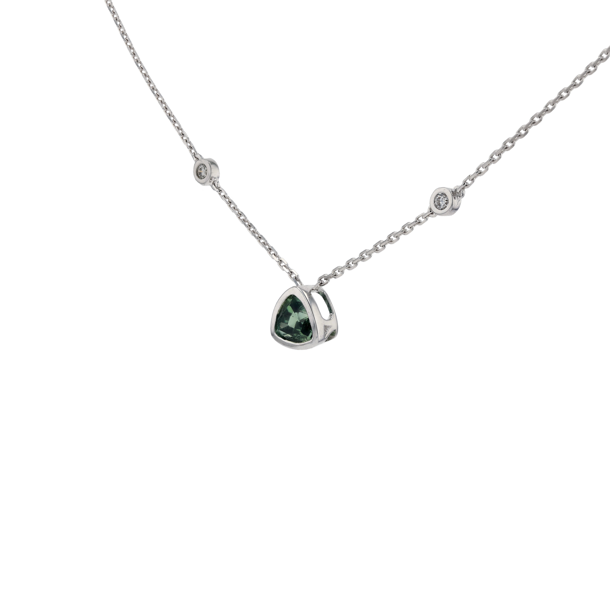 18KG Natural Unheated Bluish Green Sapphire Diamond Necklace