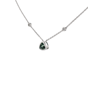 18KG Natural Unheated Bluish Green Sapphire Diamond Necklace