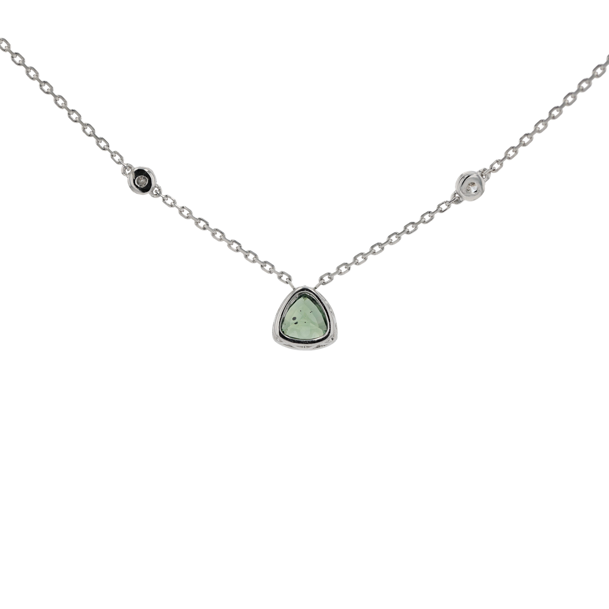 18KG Natural Unheated Bluish Green Sapphire Diamond Necklace