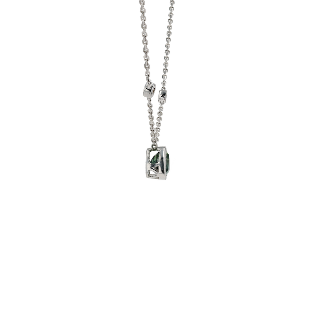 18KG Natural Unheated Bluish Green Sapphire Diamond Necklace