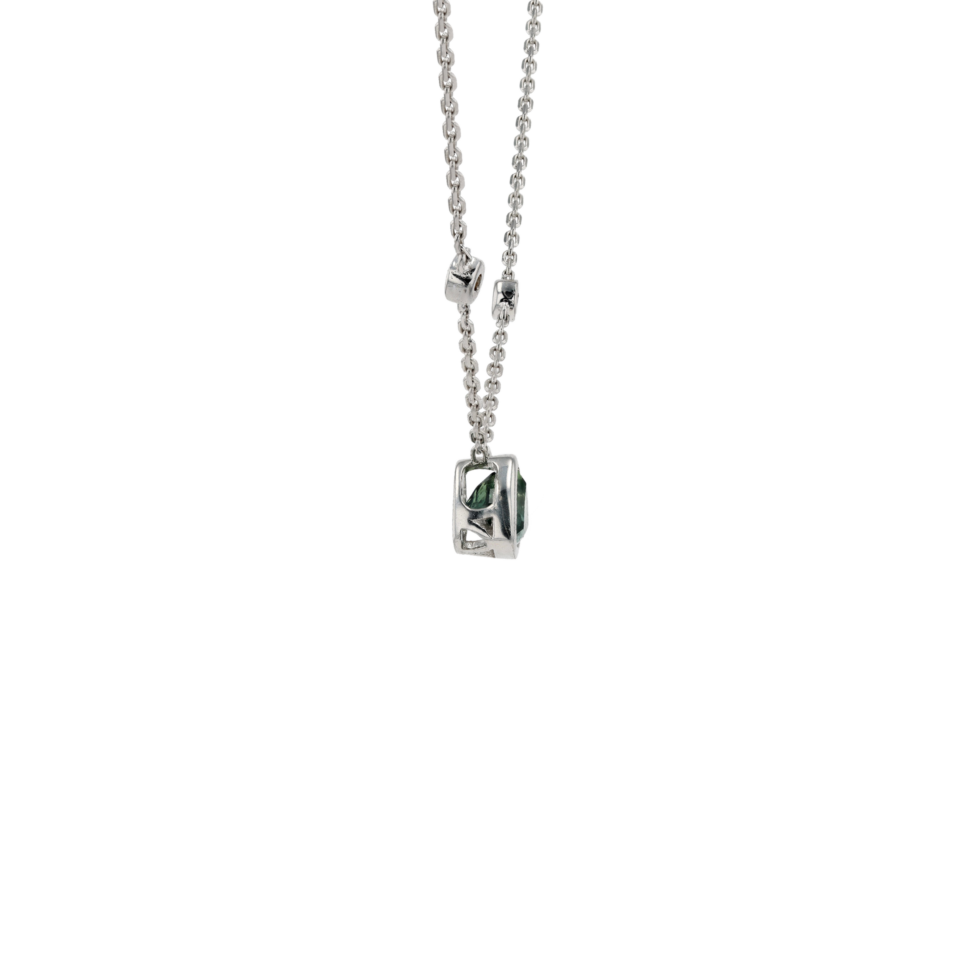 18KG Natural Unheated Bluish Green Sapphire Diamond Necklace