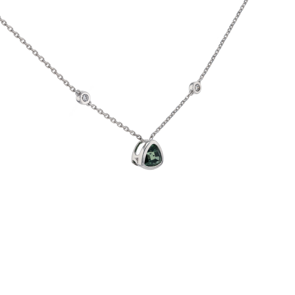 18KG Natural Unheated Bluish Green Sapphire Diamond Necklace