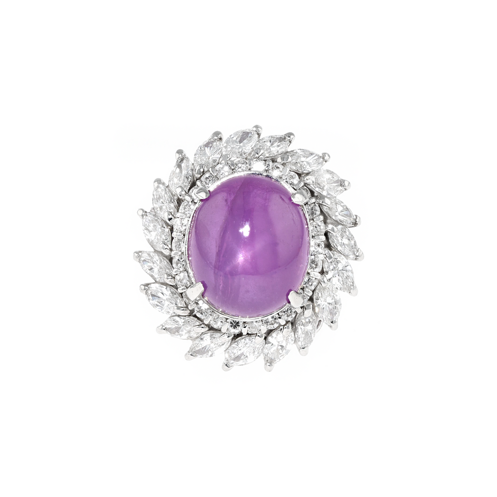 PT900 Natural Unheated Pink Purple Star Sapphire Diamond Ring
