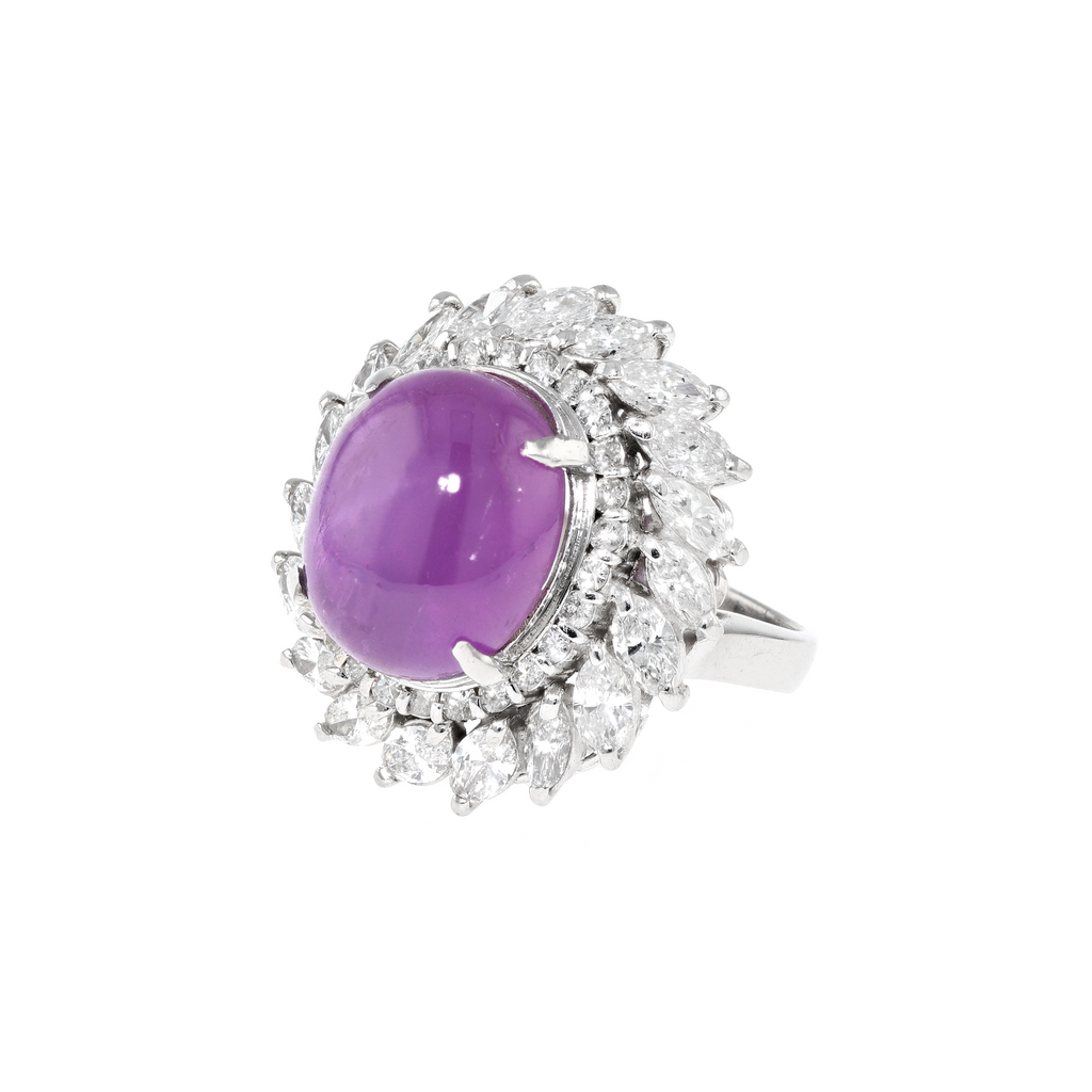 PT900 Natural Unheated Pink Purple Star Sapphire Diamond Ring