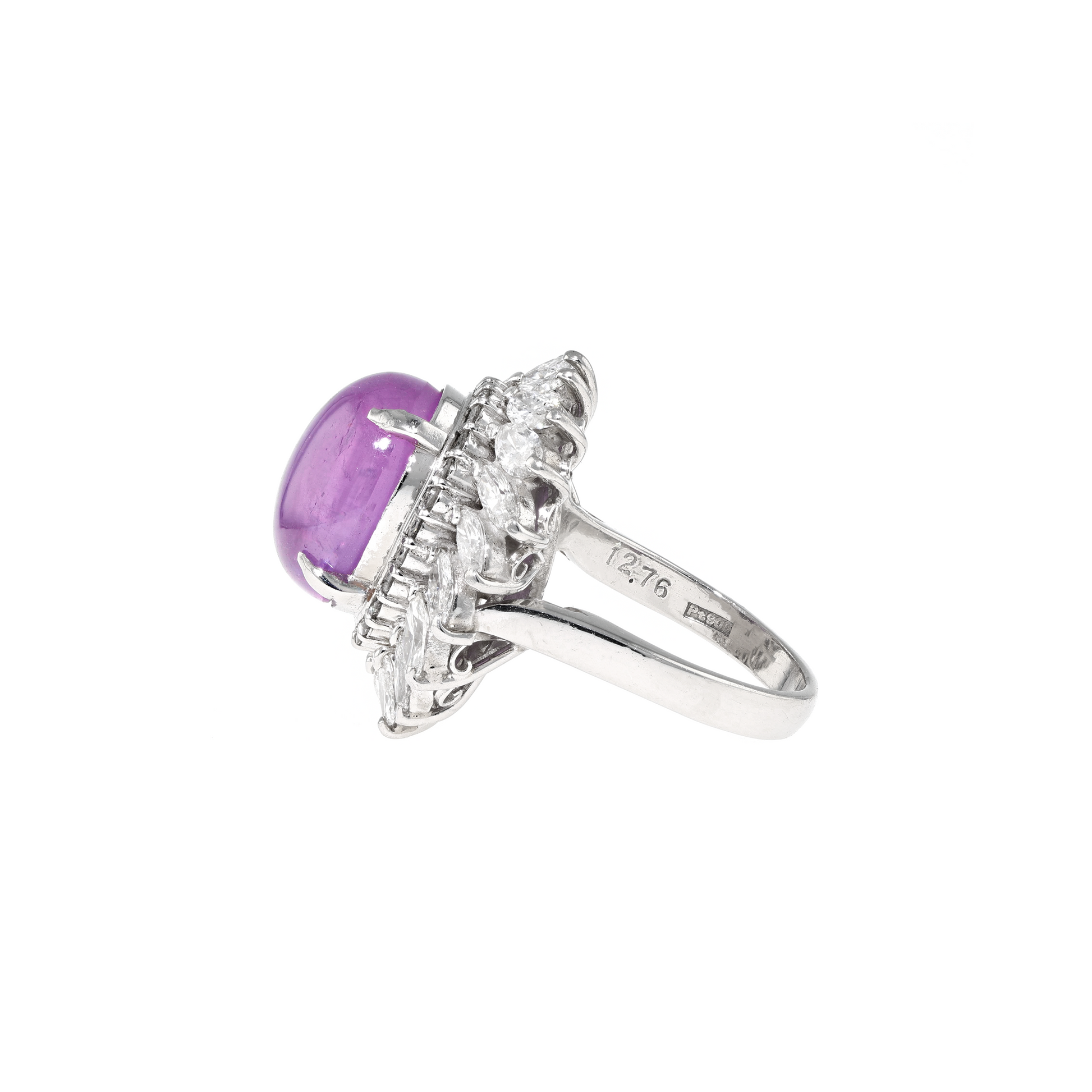 PT900 Natural Unheated Pink Purple Star Sapphire Diamond Ring