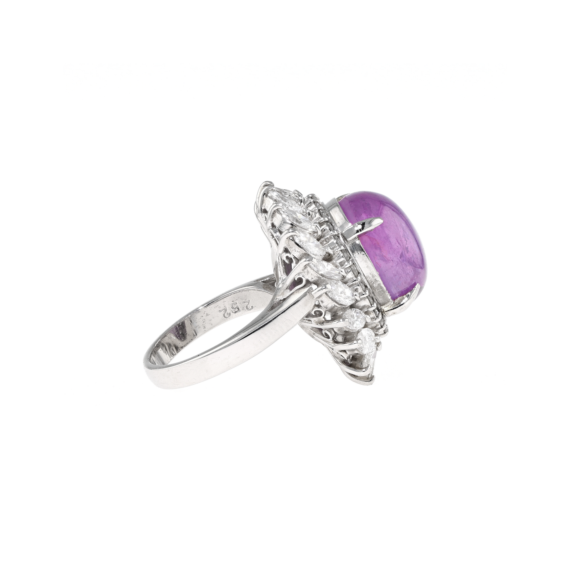 PT900 Natural Unheated Pink Purple Star Sapphire Diamond Ring