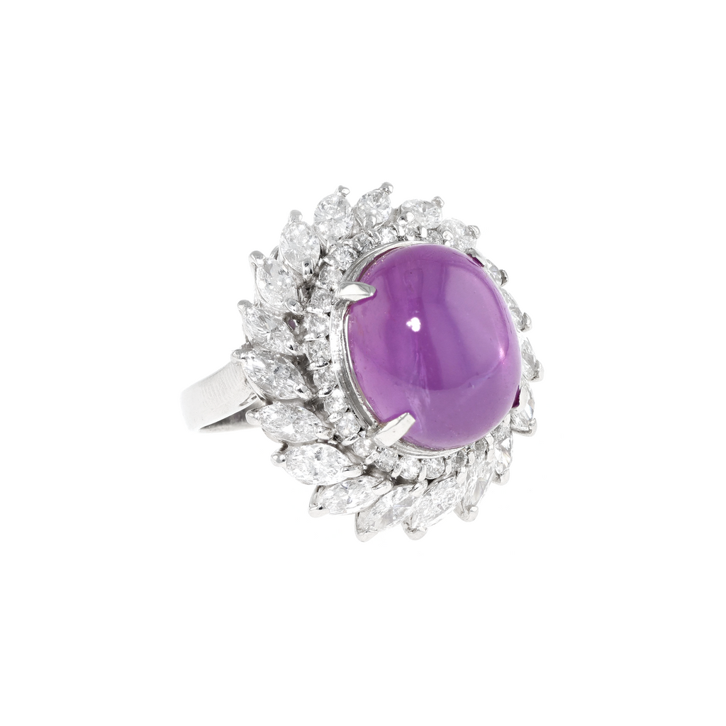 PT900 Natural Unheated Pink Purple Star Sapphire Diamond Ring
