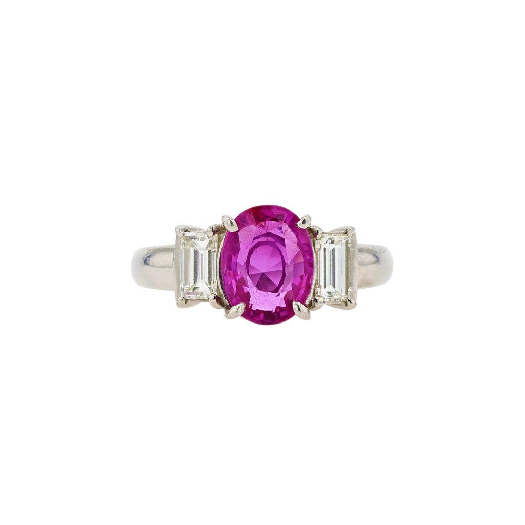 PT900 Natural Unheated Vivid Pink Sapphire Diamond Ring