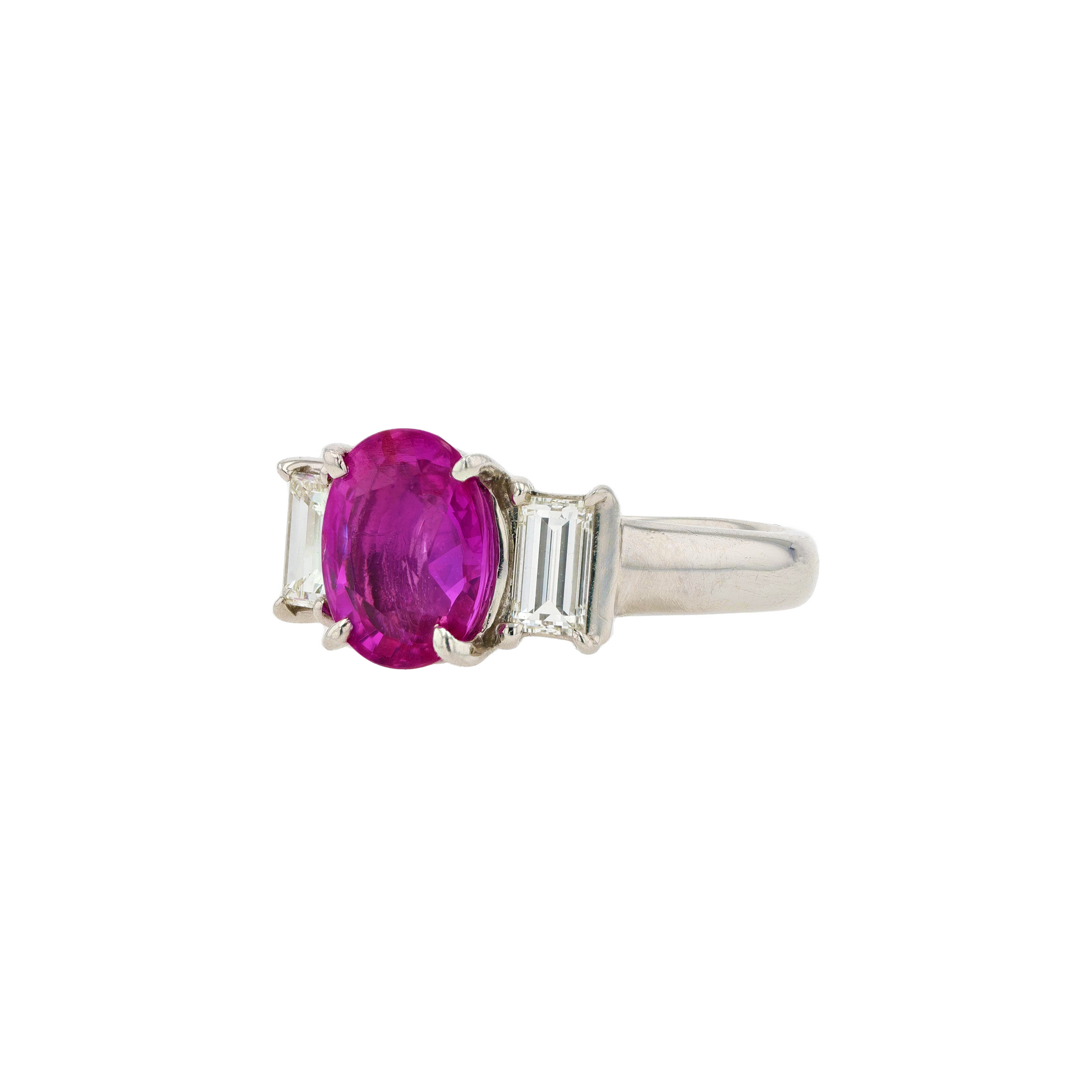 PT900 Natural Unheated Vivid Pink Sapphire Diamond Ring