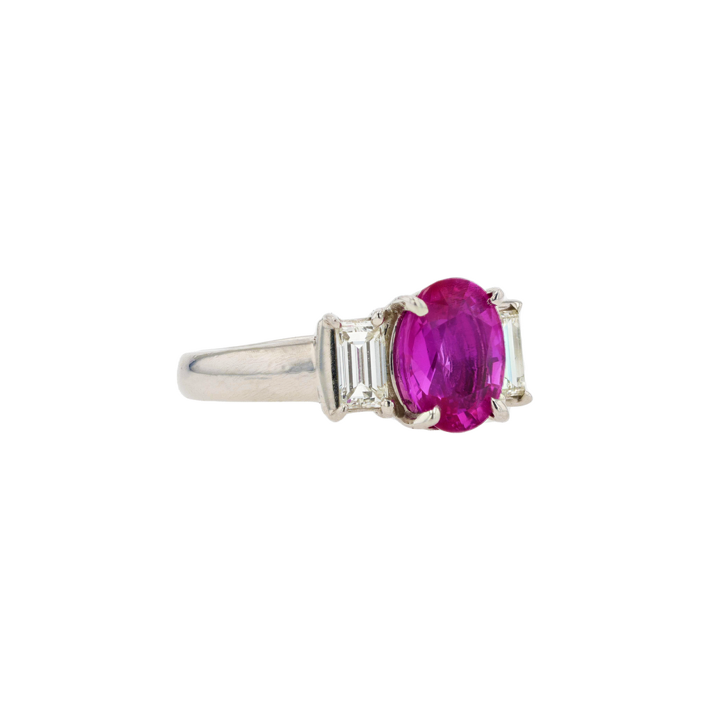PT900 Natural Unheated Vivid Pink Sapphire Diamond Ring
