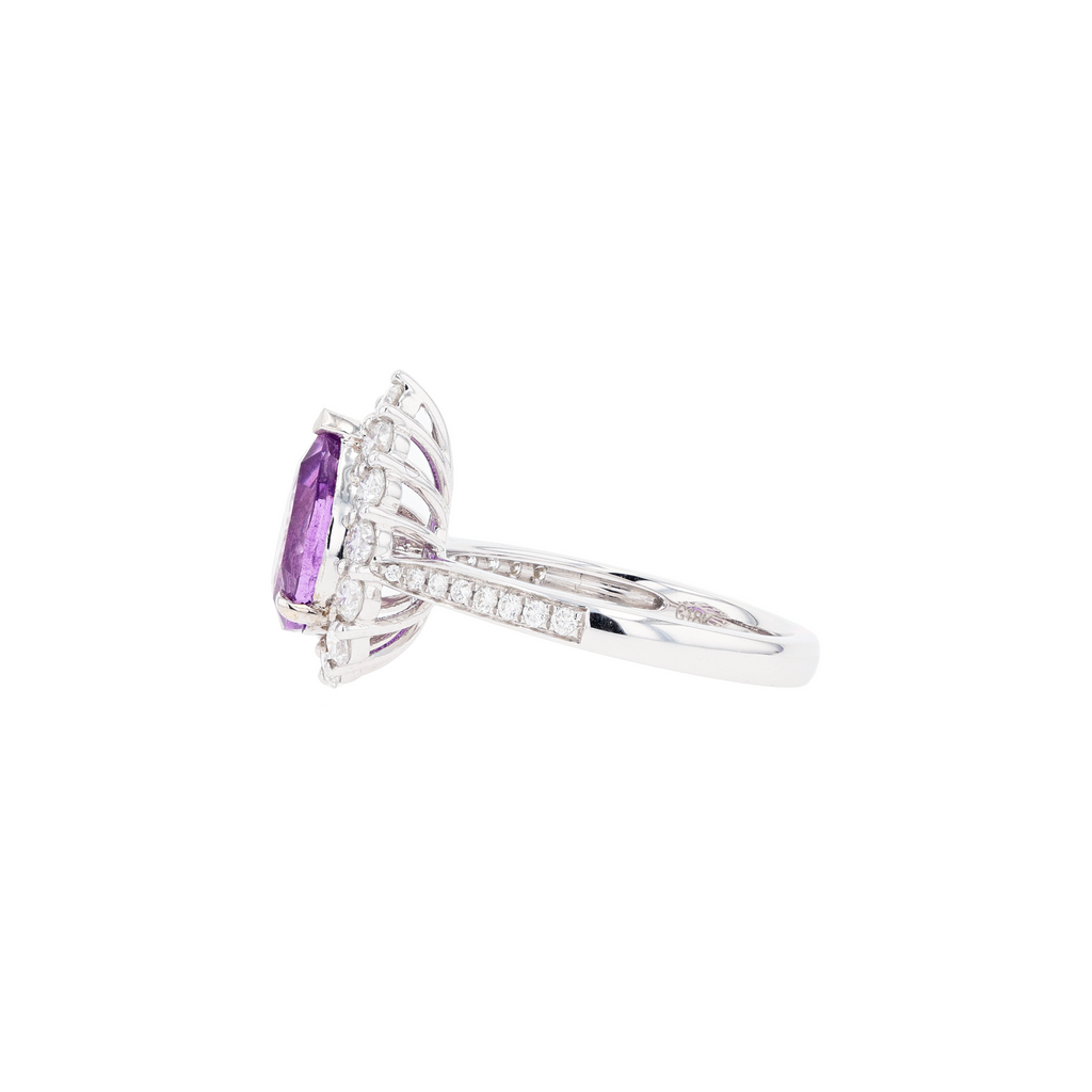 18KG Natural Unheated Vivid Pink Sapphire Diamond Ring