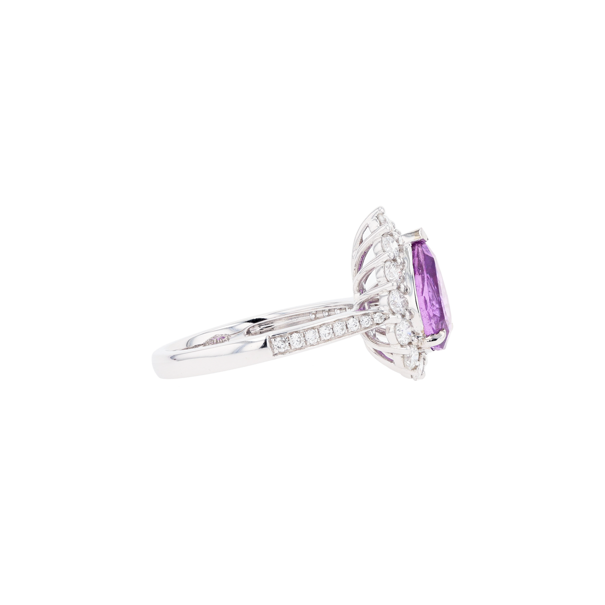 18KG Natural Unheated Vivid Pink Sapphire Diamond Ring