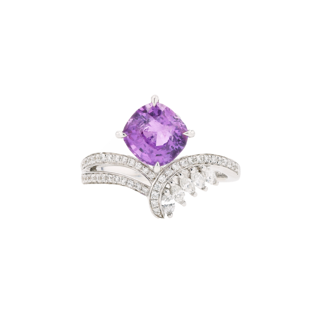 18KG Natural Unheated Purplish Pink Sapphire Diamond Ring