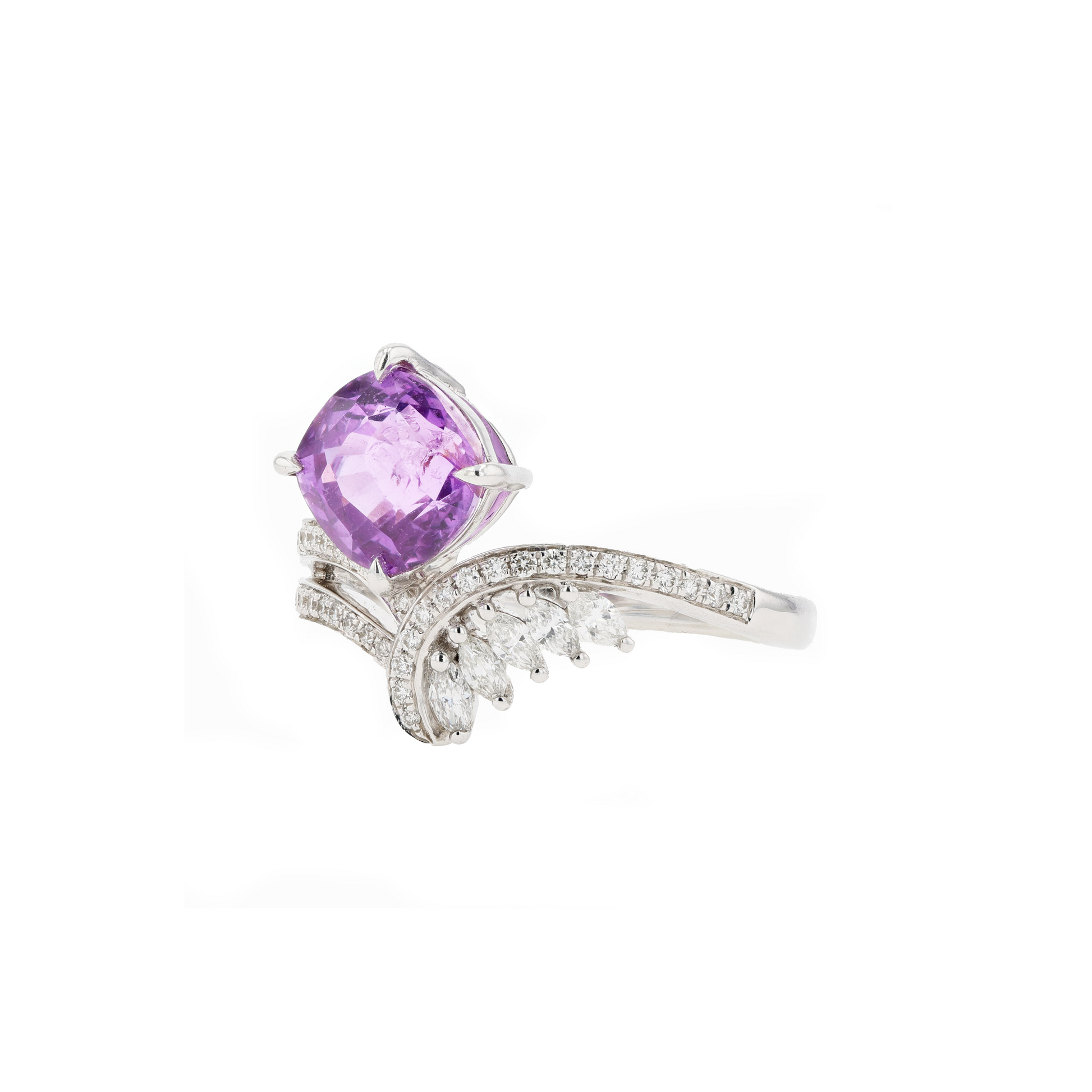18KG Natural Unheated Purplish Pink Sapphire Diamond Ring